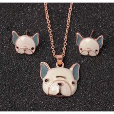 Komplet naszyjnik+kolczyki Buldog Francuski złoty