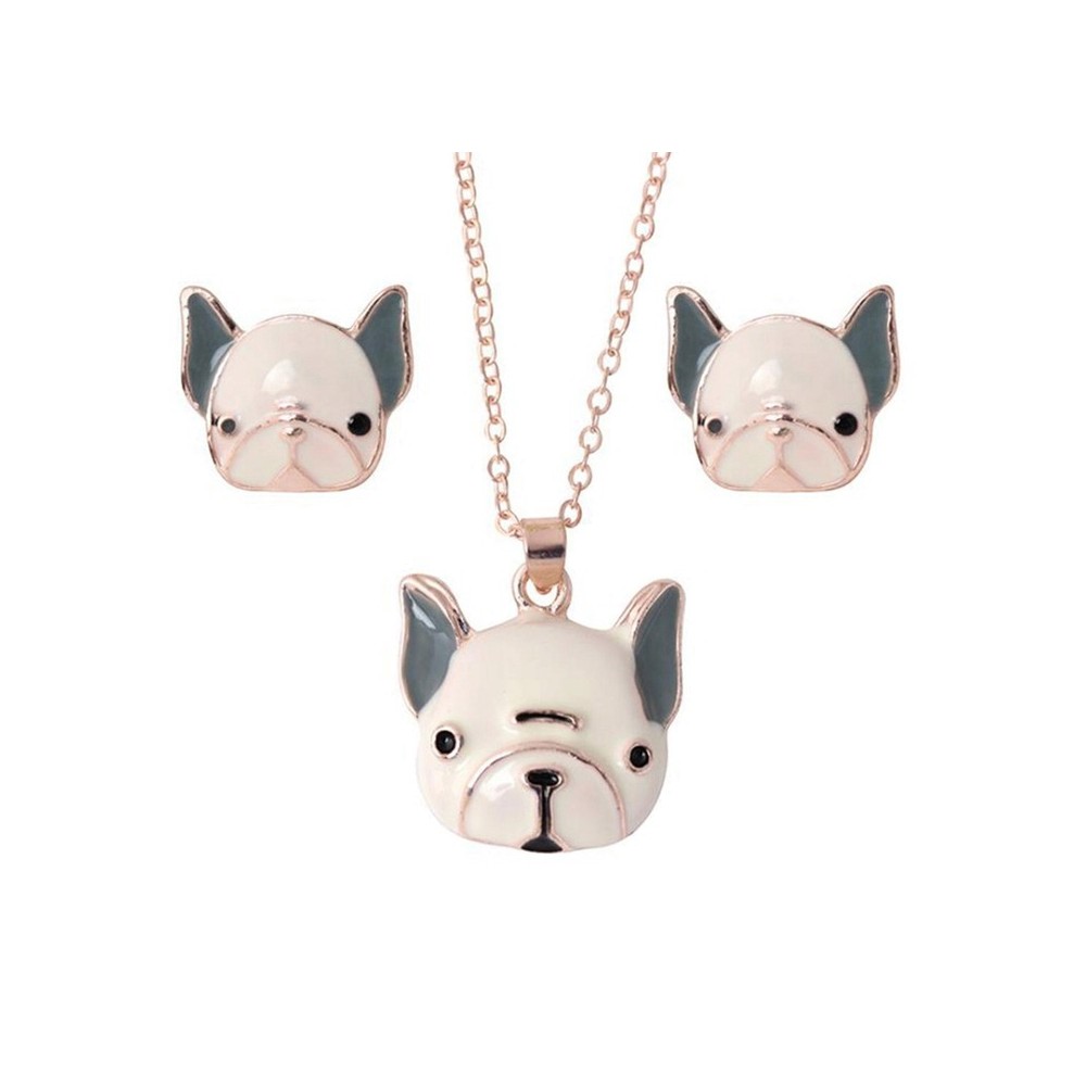 Komplet naszyjnik+kolczyki Buldog Francuski złoty