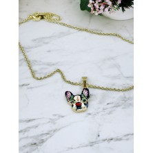 Naszyjnik Buldog Francuski kwiaty geometryczny