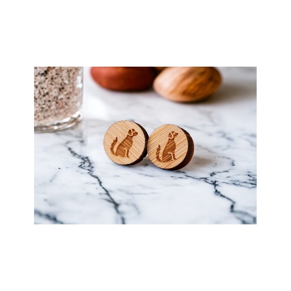 Kolczyki drewniane piesek okrągłe