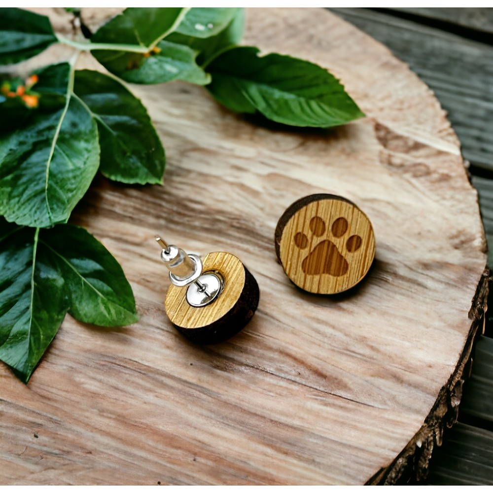 Kolczyki drewniane Psie łapki okrągłe