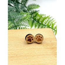 Kolczyki drewniane Psie łapki okrągłe