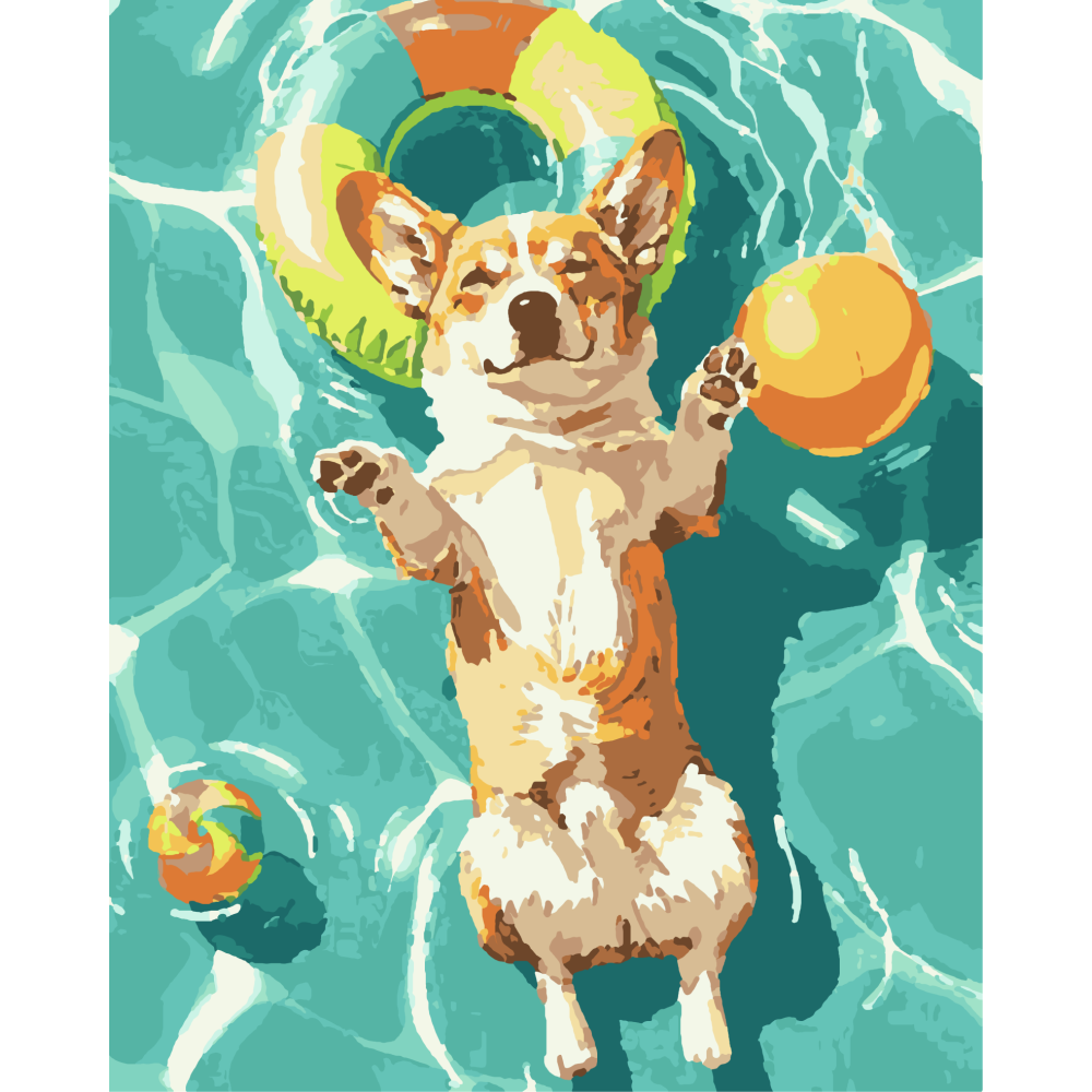 Malowanie po numerach Corgi w basenie