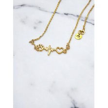 Naszyjnik Puls łapka i serce antyczne złoto