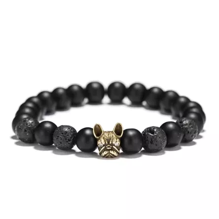 Bransoletka Buldog Francuski srebrna/złota