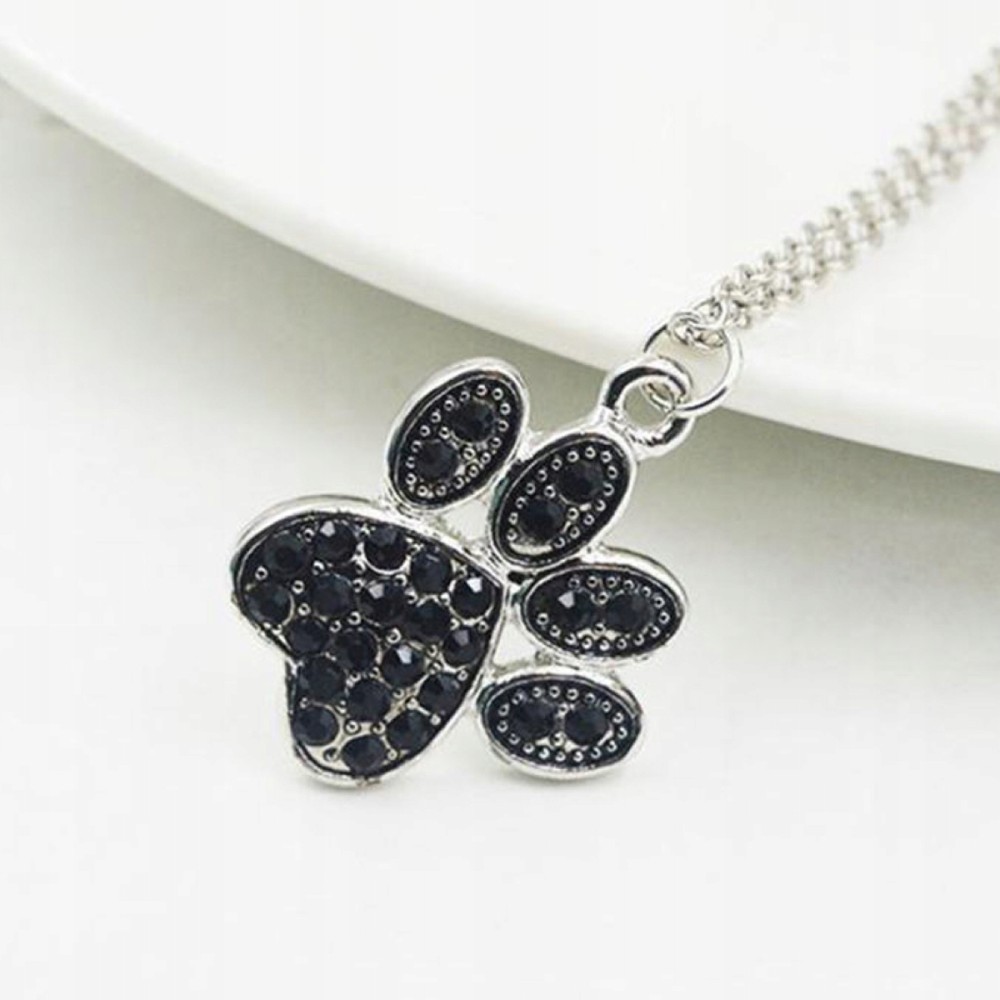 Naszyjnik psia łapa kryształki cyrkonie czarna 2