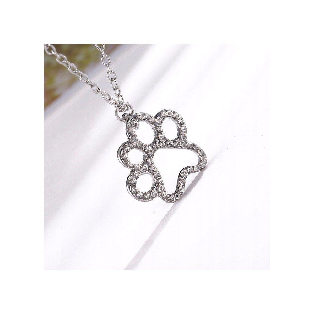 Naszyjnik psia łapa kryształki cyrkonie biały