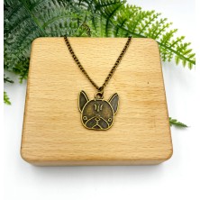 Naszyjnik Buldog Francuski głowa złoto antyczne