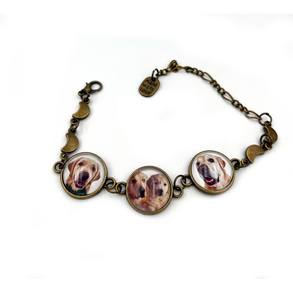 Bransoletka personalizowana 3 zdjęcia 16mm złota