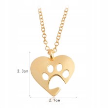 Naszyjnik serce psia łapka złoty