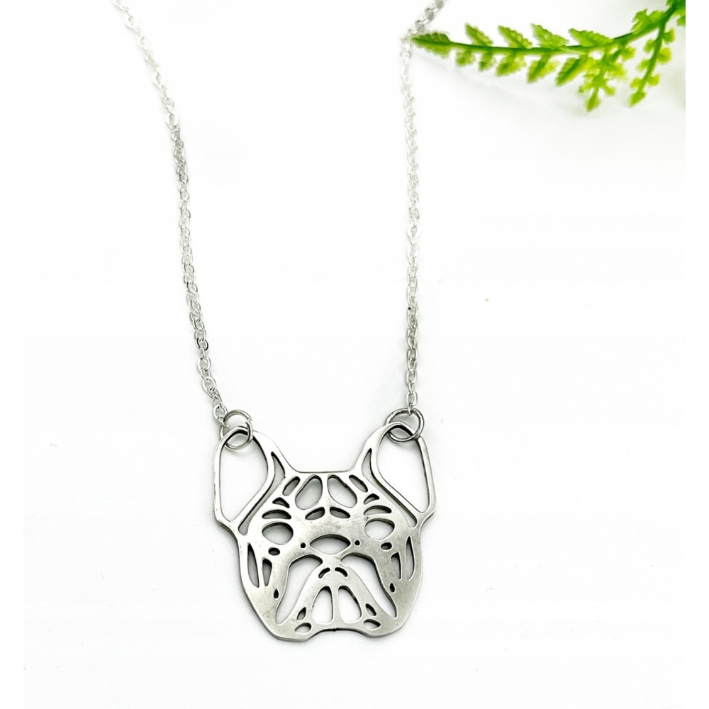 Naszyjnik Buldog Francuski głowa srebrny