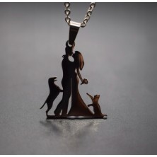 Naszyjnik Rodzina z psem srebrny