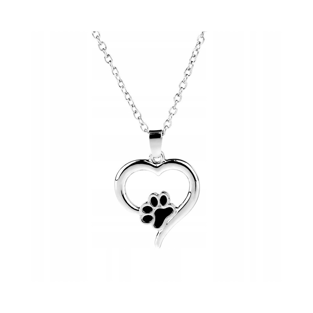 Naszyjnik czarna psia łapa w sercu