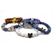 Bransoletka Buldog Francuski+psia łapka srebrna/złota