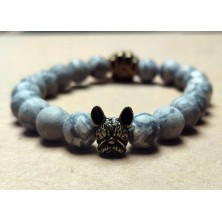 Bransoletka Buldog Francuski+psia łapka srebrna/złota