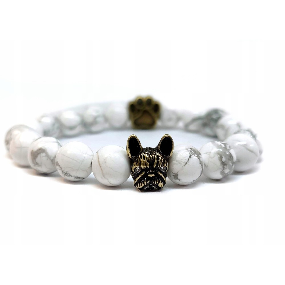 Bransoletka Buldog Francuski+psia łapka srebrna/złota